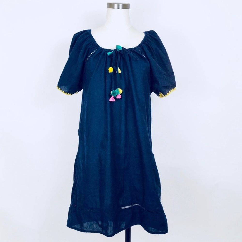 J.Crew Embroidered Linen Cotton Pom-Pom Cover-Up